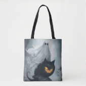 Halloween Ghost Rijden op een zwarte kat Tote Bag (Voorkant)