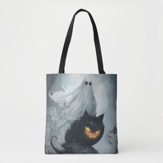 Halloween Ghost Rijden op een zwarte kat Tote Bag (Voorkant)