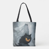 Halloween Ghost Rijden op een zwarte kat Tote Bag (Achterkant)