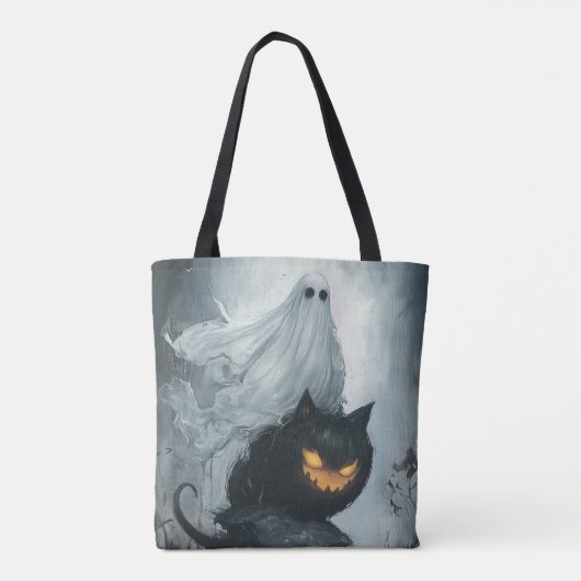 Halloween Ghost Rijden op een zwarte kat Tote Bag (Achterkant)
