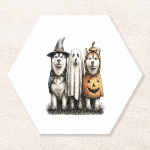 Halloween Ghost Siberische Husky Dog Kartonnen Onderzetters