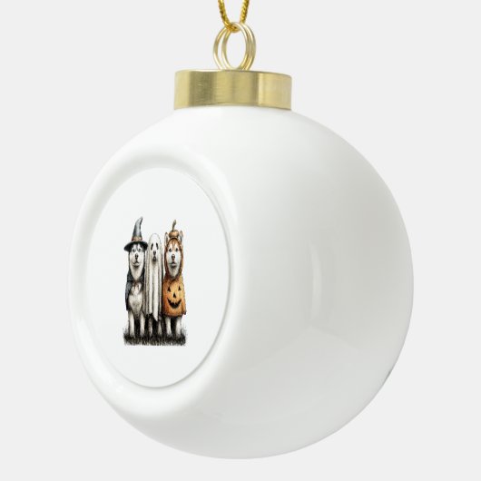 Halloween Ghost Siberische Husky Dog Keramische Bal Ornament (Rechts)