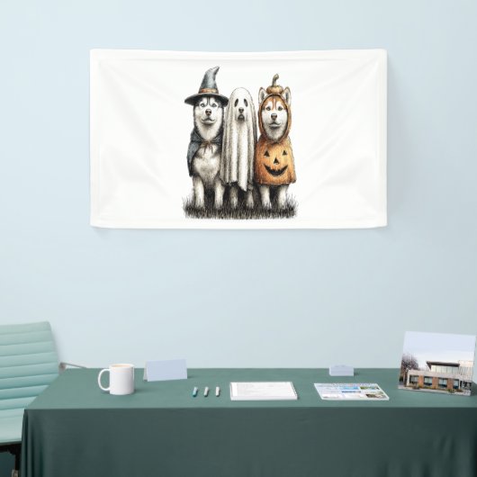 Halloween Ghost Siberische Husky Dog Spandoek (Beurs)