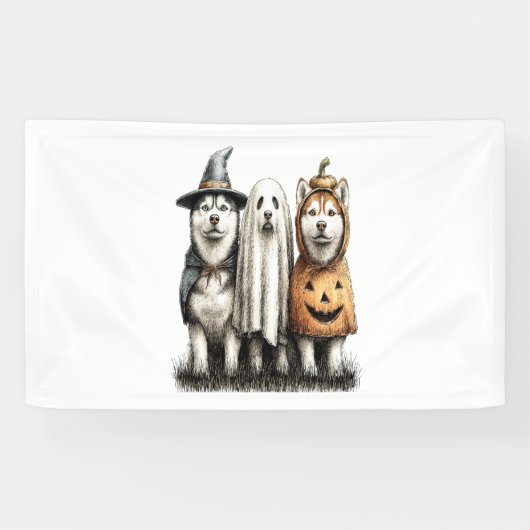 Halloween Ghost Siberische Husky Dog Spandoek (Horizontaal)