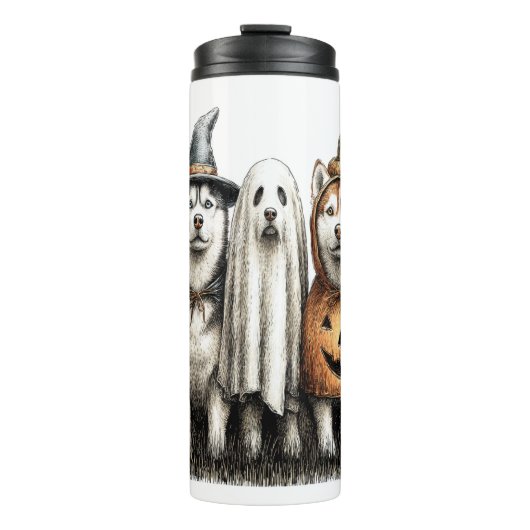 Halloween Ghost Siberische Husky Dog Thermosbeker (Voorkant)