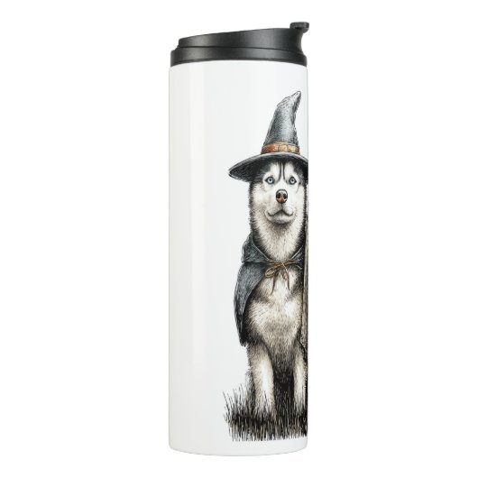 Halloween Ghost Siberische Husky Dog Thermosbeker (Gedraaid links)