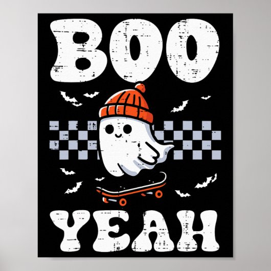 Halloween Ghost Skateboard Boo Yeah Kostuum Jongen Poster (Voorkant)