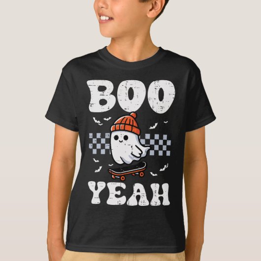 Halloween Ghost Skateboard Boo Yeah Kostuum Jongen T-shirt (Voorkant)