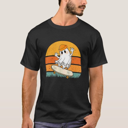Halloween Ghost Skateboard Halloween Skateboardin T-shirt (Voorkant)