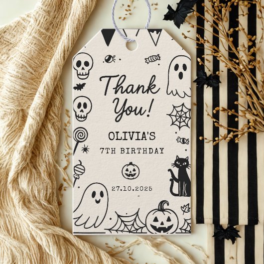 Halloween Ghost & Skeleton Verjaardag Bedankt Cadeaulabel