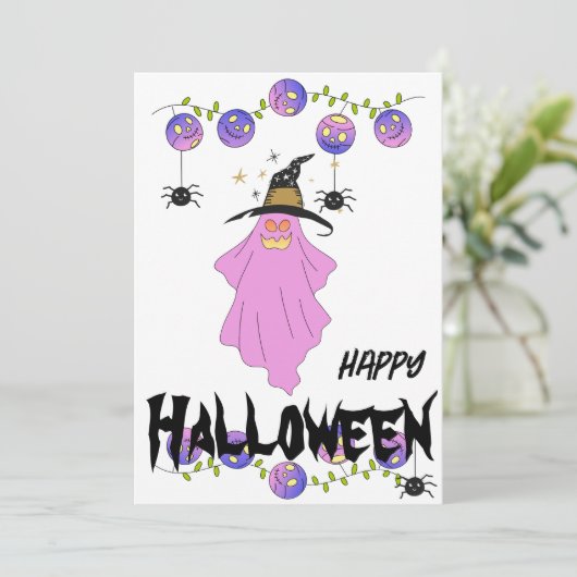 Halloween Ghost Skull Garland-Wenskaart Kaart (Staand voorkant)