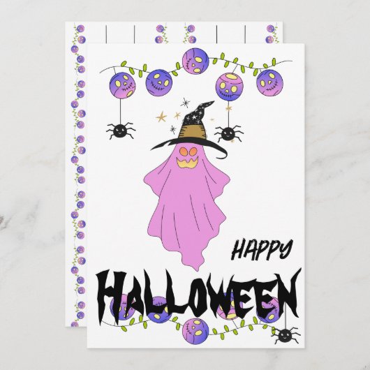 Halloween Ghost Skull Garland-Wenskaart Kaart (Voorkant / Achterkant)