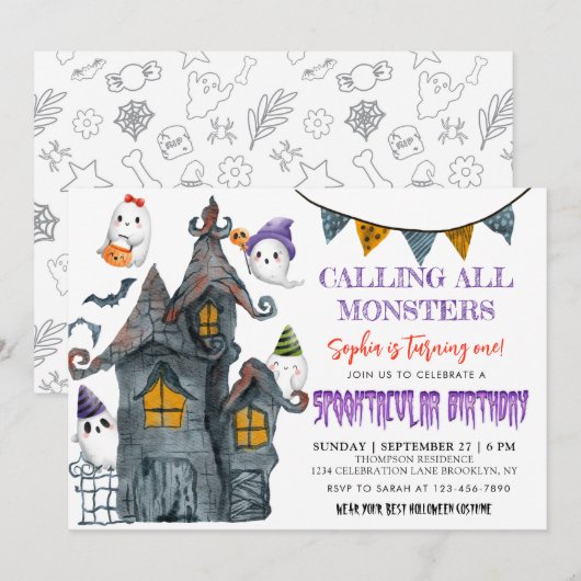 Halloween Ghost Spooktacular Birthday Party Kaart (Voorkant / Achterkant)