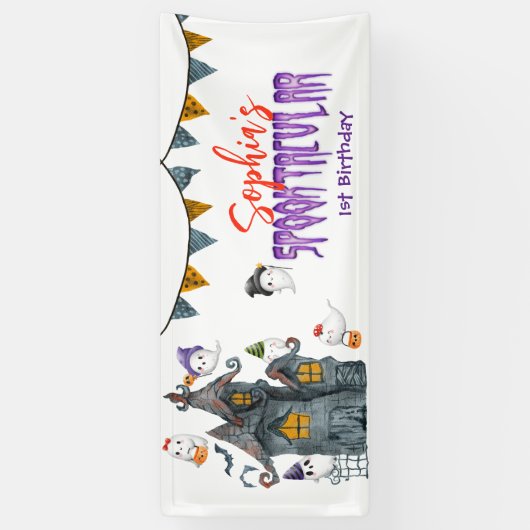 Halloween Ghost Spooktacular Birthday Party Spandoek (Verticaal)