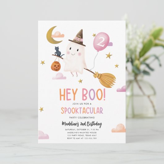 Halloween Ghost Spooktacular Hey Boo Meisje Verjaa Kaart (Staand voorkant)