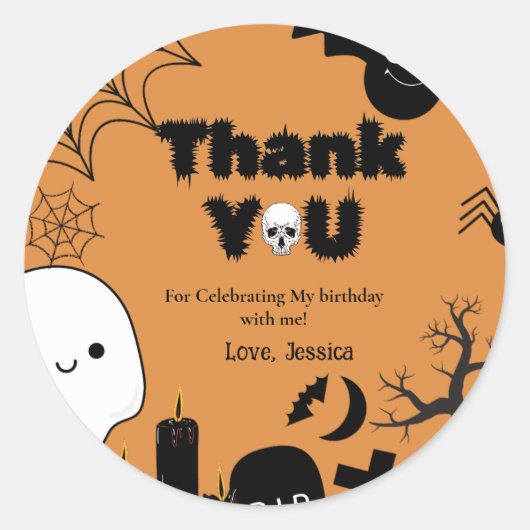 Halloween Ghost Spooky Bedankt Verjaardagsfeest Ronde Sticker (Voorkant)