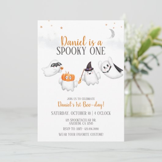 Halloween Ghost Spooky Een Verjaardagsfeestje Kaart (Staand voorkant)