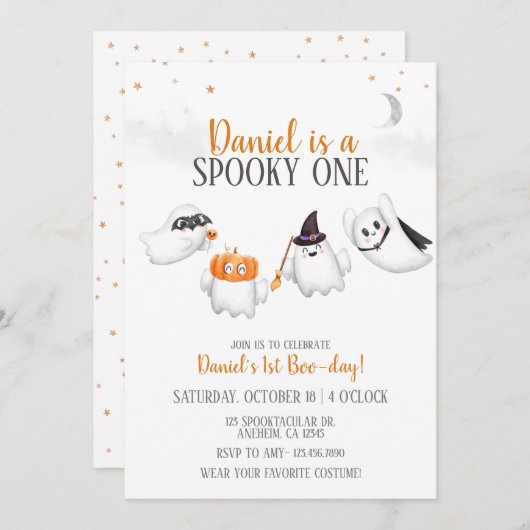 Halloween Ghost Spooky Een Verjaardagsfeestje Kaart (Voorkant / Achterkant)