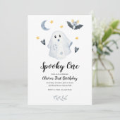 Halloween Ghost Spooky One 1st Birthday Invitation Kaart (Staand voorkant)