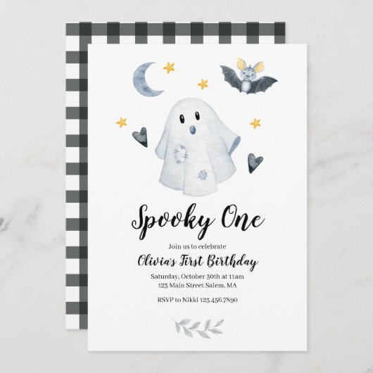 Halloween Ghost Spooky One 1st Birthday Invitation Kaart (Voorkant / Achterkant)