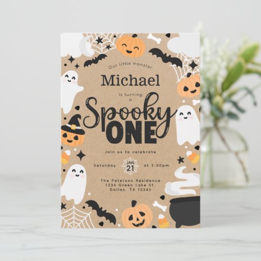 Halloween Ghost Spooky One 1st Birthday Party Kaart (Staand voorkant)