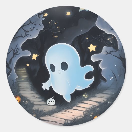 Halloween Ghost - Spooky Schattige Ghost Kostuum Ronde Sticker (Voorkant)