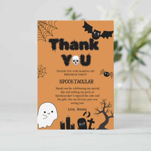 Halloween Ghost Spooky Verjaardagsfeestje Bedankkaart (Staand voorkant)
