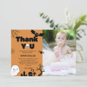 Halloween Ghost Spooky Verjaardagsfeestje Dank u Kaart (Staand voorkant)