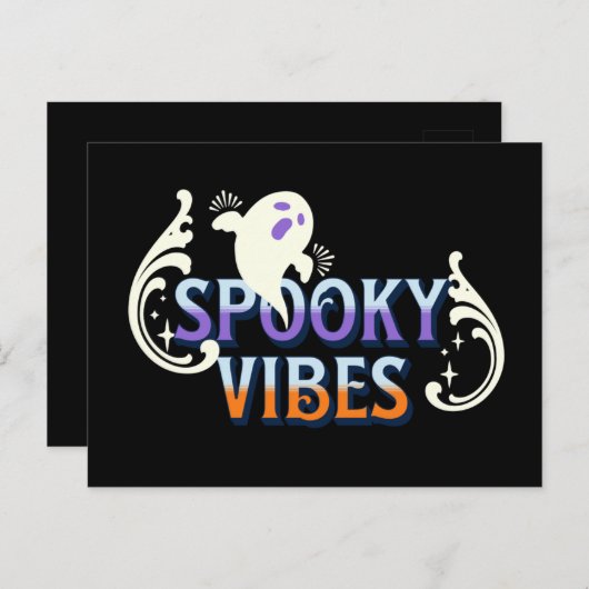Halloween Ghost Spooky Vibes Typography Lettering Briefkaart (Voorkant / Achterkant)