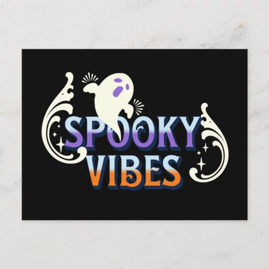 Halloween Ghost Spooky Vibes Typography Lettering Briefkaart (Voorkant)