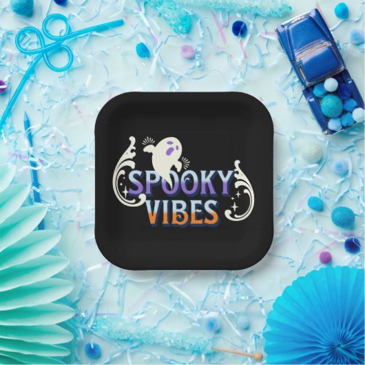 Halloween Ghost Spooky Vibes Typography Lettering Papieren Bordje (Feest)