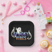 Halloween Ghost Spooky Vibes Typography Lettering Papieren Bordje (Feest)