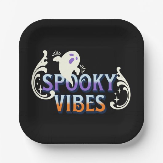Halloween Ghost Spooky Vibes Typography Lettering Papieren Bordje (Voorkant)