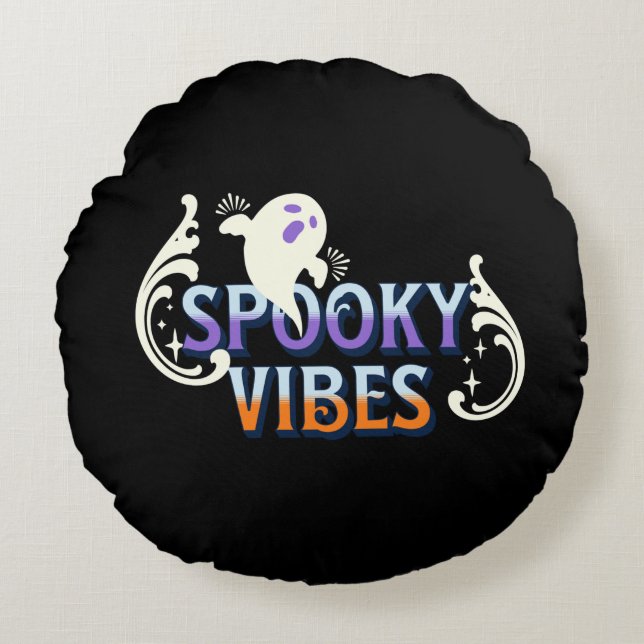 Halloween Ghost Spooky Vibes Typography Lettering Rond Kussen (Voorkant)