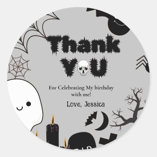 Halloween Ghost SpookyBedankt Verjaardagsfeest Ronde Sticker (Voorkant)
