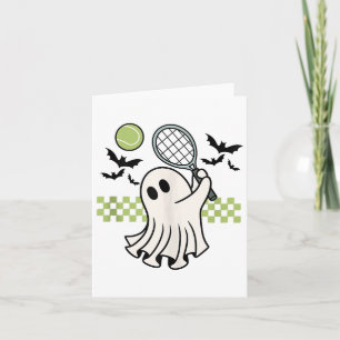 Halloween Ghost Tennis Player Retro Spooky Seizoen Kaart