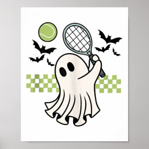 Halloween Ghost Tennis Player Retro Spooky Seizoen Poster