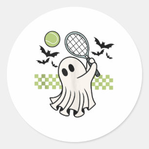 Halloween Ghost Tennis Player Retro Spooky Seizoen Ronde Sticker