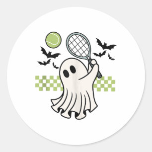 Halloween Ghost Tennis Player Retro Spooky Seizoen Ronde Sticker
