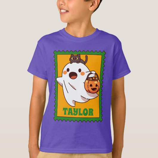 Halloween Ghost Trick Or Treat Custom Text Stamp T-shirt (Voorkant)