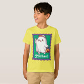 Halloween Ghost Trick or Treat Kids Name Stamp T-shirt (Voorkant volledig)