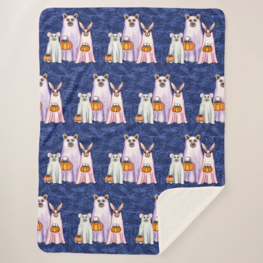 Halloween Ghost Trio van Forest Friends Sherpa Deken (Voorkant)