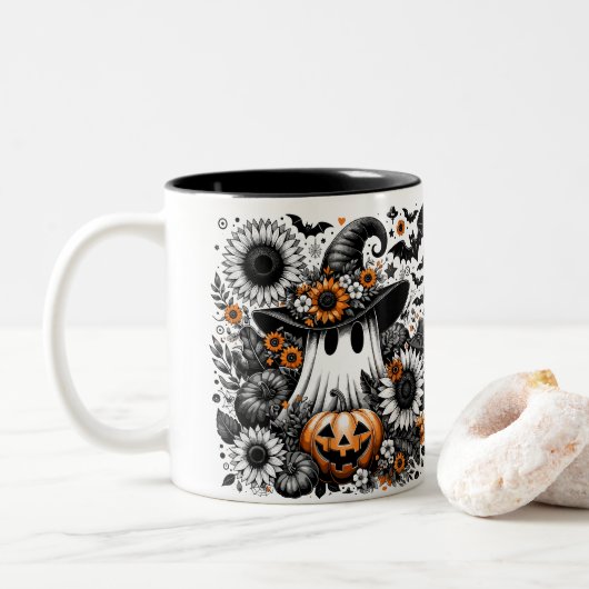 Halloween Ghost Tweekleurige Koffiemok (Met donut)