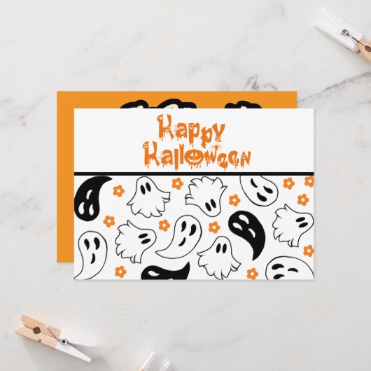 Halloween Ghost Typography Quote Flat Greeting Kaart (Voorkant / Achterkant in situ)
