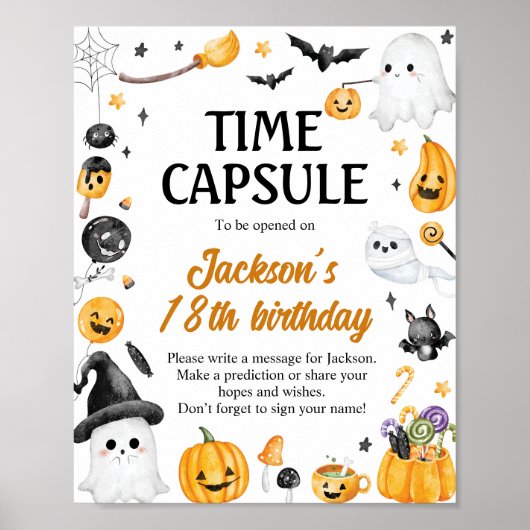Halloween Ghost Verjaardag Party Time Capsule Sign Poster (Voorkant)