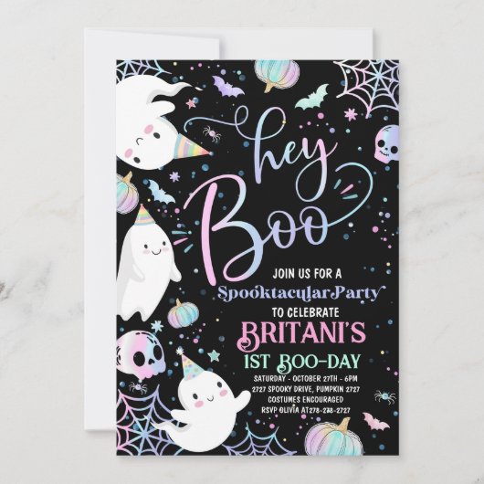 Halloween Ghost Verjaardag Uitnodiging Feest Hey B (Voorkant)