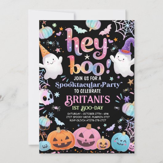 Halloween Ghost Verjaardag Uitnodiging Feest Hey B (Voorkant)