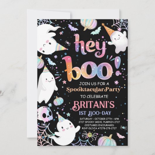Halloween Ghost Verjaardag Uitnodiging Feest Hey B (Voorkant)