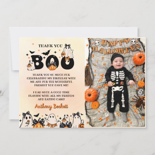 Halloween Ghost Verjaardagsfeest Foto Bedankkaart (Voorkant)