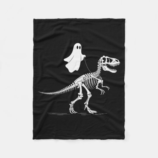 Halloween Ghost Walking Dinosaur Skeleton T Rex Fu Fleece Deken (Voorkant)